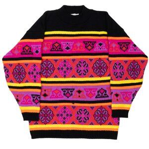 Vintage 'KnitWaves' brand Neon Pattern Sweater — 1980s — Women’s Small